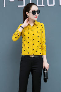 🦋Korean Shirt for Women 2024 Spring and Autumn Heart Print Womens Shirt Long Sleeve Chiffon Shirt Women Polo Blouse