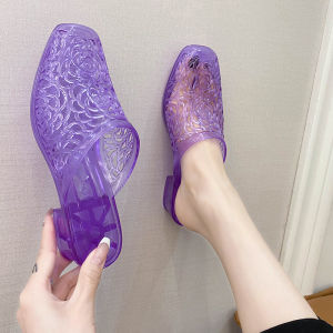 IELGY Crystal toe transparent jelly sandals casual womens summer fashion increased height block heels