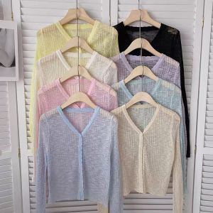 Áo Khoác Cardigan Len Mỏng 1 Cúc Màu Nhẹ Nhàng Vintage Đẹp