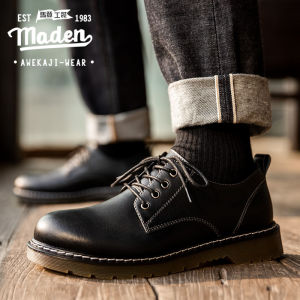 Maden Thương Hiệu 2025 mùa thu và mùa đông nam mới cổ Ngắn Màu Trơn Phía Trước Tie Hoang Dã Anh Đầu Lớn Hai Lớp Da Bò Giản Dị Khởi Động Cho Bé Trai