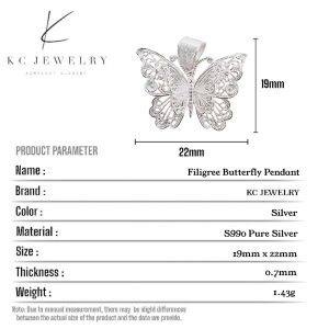 KC Jewelry S990 Silver Filigree Butterfly Pendant