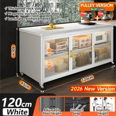 🔥SG Local Seller🔥2025 Upgrade Thickened 10mm Rock Slab Kitchen Storage Cabinet With Pulley Kitchen Storage Rack Bowls/Dishes/Microwave/Oven Kitchen Cupboard Organiser 厨房中岛柜 岩板柜 置物柜 收纳柜
