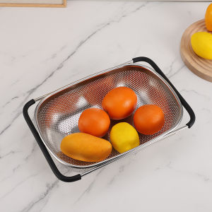 JustLiving 1PC Extendable Stainless Steel Colander with Fine Mesh and Drain Basket Oval Colander with Rubber Grip Handles- Perfect for Vegetables and Kitchen Sink Accessories
