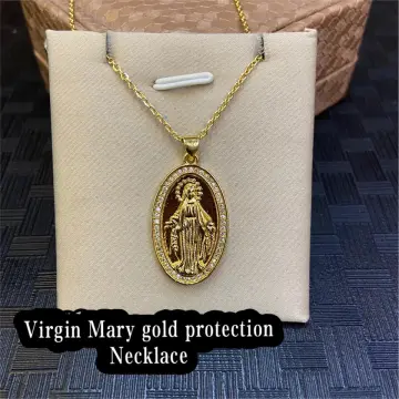 18K SAUDI GOLD NECKLACE WITH PAPA JESUS & MAMA MARY discount PENDANT