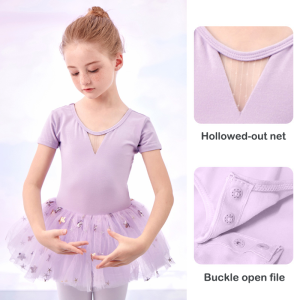 ชุดเดรสบัลเล่ต์ลาเวนเดอร์สีชมพูชุดเดรสบัลเล่ต์ชุดผ้าพันแผลเจ้าหญิงติดโบว์แขนสั้นกระโปรงเต้นรำฤดูร้อนสำหรับเด็กผู้หญิงชุดเดรสเต้นรำ
