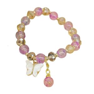 Elegant Charm Bracelet Colorful Butterfly Beaded Handchain Stylish Elastic Rope Wristchain Accessory for Ladies