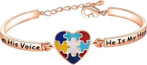 LQRI Autism Awareness Jewelry Autistic Children Teacher Mom Gift I Am His Voice He Is My Heart Autism Puzzle Piece Bracelet