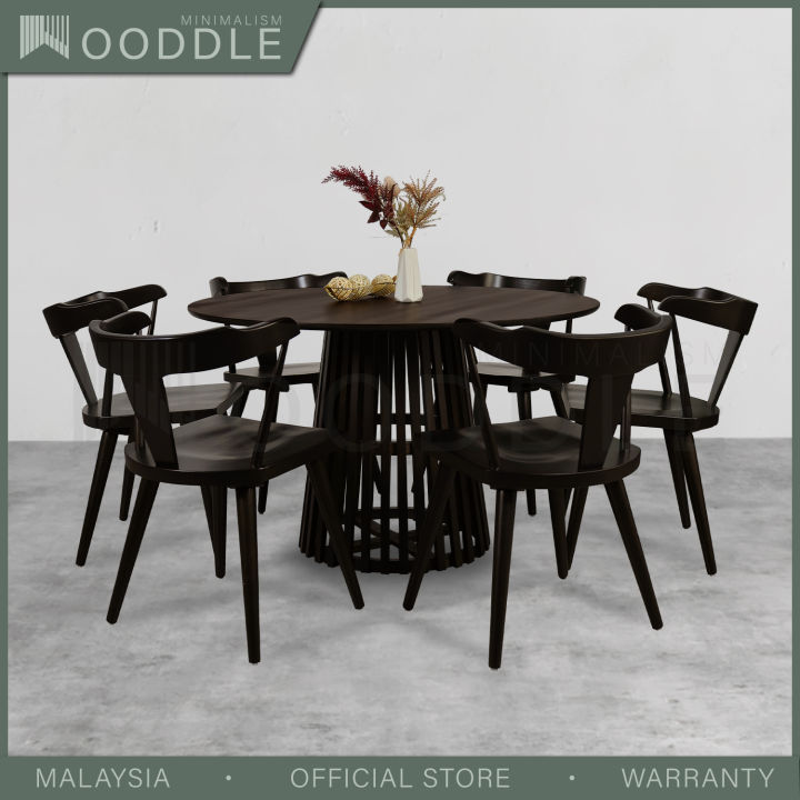 Wooddle Luna 6 Seater Solid Wood Dining Set Round Table + 6 Chair Lazada