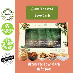 Ketogenius Kitchen Low-Carb Mix Trail Gift Box Kotak Hadiah Campuran Rendah Karbohidrat (Pecans Macadamia Brazil Nuts Hazelnuts Walnuts) - Slow Roasted Healthy Snack Natural