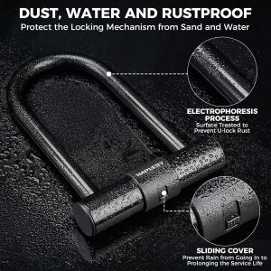 Premium Bike Lock Set with 2 Keys Bike U-Lock with 6 Feet Thickened Solid Steel Cable Heavy Duty Anti Theft Bicycle U-Lock with Mounting Bracket for Road Mountain Folding Bike and Scooter