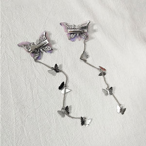 1pair Sweet Purple Butterfly Hairpins Korean Metal Tassel Hair Clips for Women Headwear Side Clip Cute Princess Hair Accessories