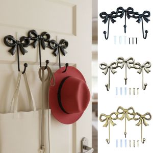 LUXEMO Iron Metal Bow Wall Hook Gold Color Retro Style Clothes Hook Towel Hook Three-Bows Design Decorative Hook Home Decoration