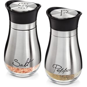 Salt and Pepper Shakers Set Condiments Organizer Bottle4oz Glass with Stainless Steel Lid Refillable for Kitchen Camping RV & BBQ Use