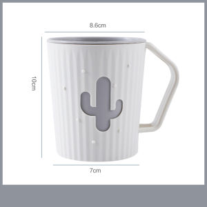 แก้วน้ำพลาสติก พร้อมหูจับ ที่ใส่แปรงฟันได้ แก้วน้ำแปรงฟัน แก้วน้ำ พร้อมช่องวางแปรงสีฟัน แก้ว แก้วบ้วนปาก รูปกระบองเพชร น่ารัก