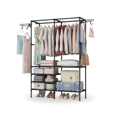 Rak Almari Besi Tahan Karat Besar Pelbagai Guna Penyidai Baju Large Stainless Steel Wardrobe Storage Clothes Rack