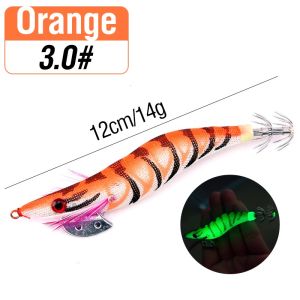 1pcs Luminous Shrimp Squid Jig Lure Saltwater Wood Shrimp Bait Artificial Spinner Baits Fishing Jigs for Octopus Fishing