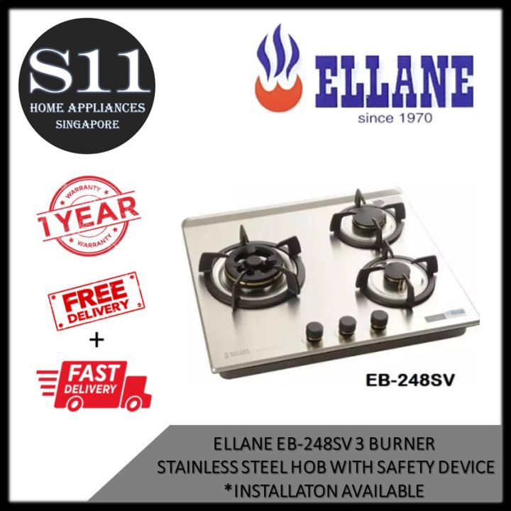 ELLANE EB248SV 3 BURNER STAINLESS STEEL HOB WITH SAFETY DEVICE