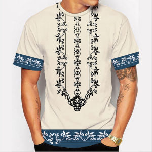 Bohemian Men Light Beige Barong Short Sleeve Shirt Sublimation Print Black White Geometric Sleeves Minimalist Embroidery Traditional Filipino Casual Daily Outfit