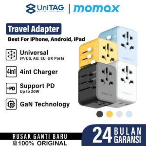 Universal Travel Adaptor Charger GaN MOMAX 1-World for Samsung iPhone iPad Tablet Fast Charging Type C PD 17W 20W 25W 35W Type A USB Multi Port Internasional