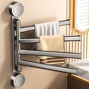 HEY MISS Multi-bar Suction Cup Towel Rack Rotating Wall-mounted Swivel Towel Bar Carbon Steel Large Load Bearing Bathroom Towel Rod Kitchen