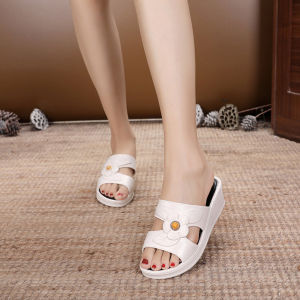 รองเท้าผู้หญิง รุ่น เกสรมุก/เงื่อนสานรัดส้น ส้นหนา 5cm ยาง PVC พื้นนิ่ม ใส่สบายเท้า พื้นยางกันลื่น คุณภาพดี