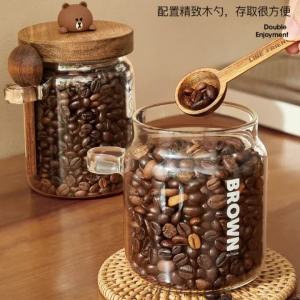 LINE FRIENDS Brown Anime Kawaii Tea Preservation Glass Seal Pot Cartoon Cute Household Coffee Bean Tea Storage Pot with SpoonEIRU-2IJ