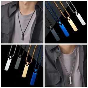 YOCKY Korean Style Men Pendant Necklace Black Silver Color Clavicle Chains Rectangle Bar Necklace Trendy Fashion Jewelry Geometric Pendant Chain Rectangle Pendant
