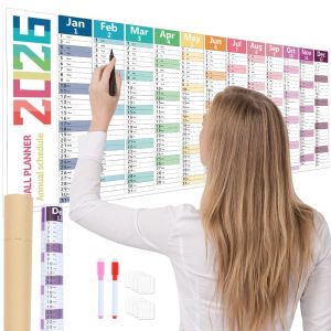 DHCRP Creative 2026 English Calendar 42x100cm Colorful 12 Month Calendar Durable Notes Large Size Calendar Home Use