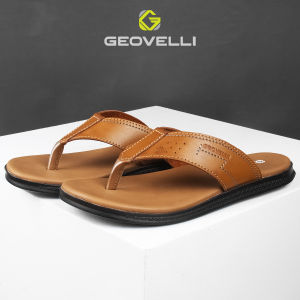 Gvl Geovelli Sandal Pria Casual Kekinian Sendal Jepit Hangout Cowok Kulit Kualitas Lokal - G-1980 Tan