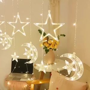 Lampu Raya 5 Meter Hair Raya Lights 158Led Led Star Moon Lights Curtain Dropping Lights In/Outdoor Hari Raya Decoration