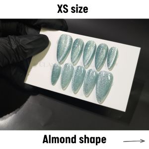 blue sparkling cat eye color almond shape artificial fake press on nails colour