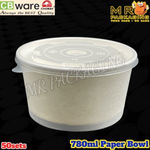 780ml Paper Bowl with LidWhite - 780 ml - Disposable - Mangkuk Kertas - Oden/Soup Kraft Bowl Container - CBware CB Chunbe (50sets)