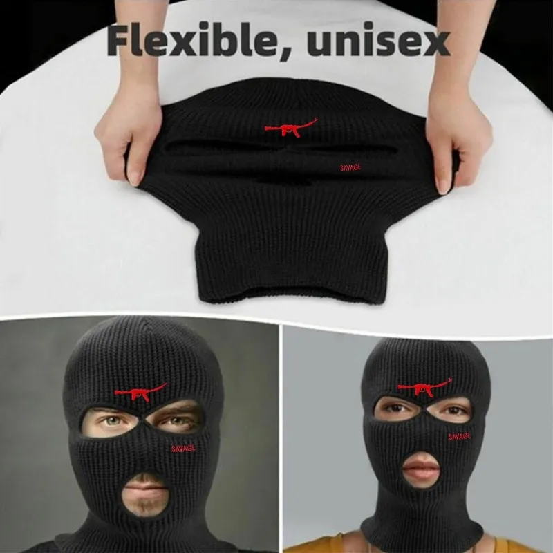 3 Hole Knit Ski Mask Full Face Cover For Outdoor Sports Warm Soft