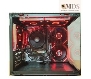 Ryzen 5 2400G 256Gb M.2 SSD 16Gb RAM 3200Mhz DDR4 Custom PC Build with Red LED Cooling Fans and RGB Lighting