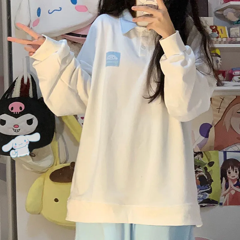 Polo shirt for girls women korea style cute oversized loose long