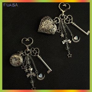 RUASA Fashion Hollow Heart Pocket Watch Chain Keychain Design Steampunk Clock Vintage Necklace Pendant Jewelry Watch Couple Gift