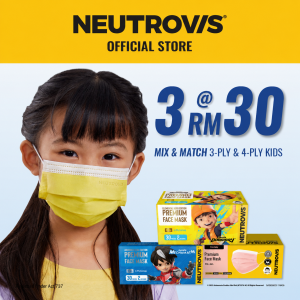 [3PLY KIDS BUNDLE] Neutrovis 3-Ply Kids Premium Medical Face Mask Bundle (30pcs x 3Boxes)