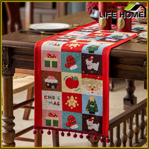 Tassel Ball Table Flag Christmas Atmosphere Arrangement Long Strip Cloth Red Table Flag Cloth On The Side Cabinet