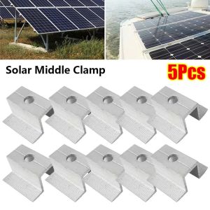 MIRELINA 5Pcs Aluminum Alloy Solar Middle Clamp 25-50mm Silver PV Middle Clamp 3mm Thickness Module Fixed Clip for Standard PV Module Racking