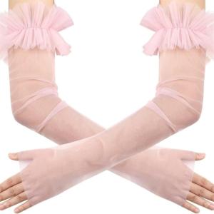 Elbow Length Sheer Arm Sleeves for Bride Special Occasion Seethrough Fingerless Gloves Breathable Armwear for Wedding
