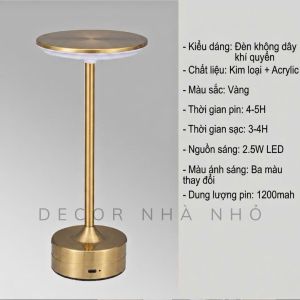 D009 Đèn LED Để Bàn Trang Trí Tối Giản 3 Màu Sáng - Đèn Tích Điện Thân Kim Loại Chống Rỉ Cho Nhà Hàng Khách Sạn - Đèn Ngủ Cảm Ứng Decor