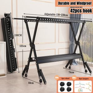 Folded Movable Clothes Rack Clothes Drying Rack Laundry Rack Indoor & Outdoor Clothes Hanger Rack with Wheels