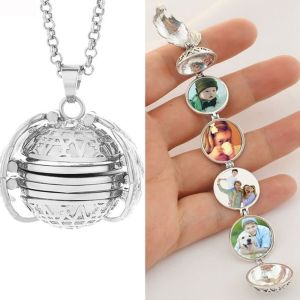 QIANHUAHOU  Jewelry Expanding Angel Wings Magic 4 Photo Pendant Memory Floating Locket Necklace Long Chain