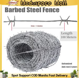 Moduspace Mall Double strand 2.2MM thickness 10/50/100 Meters Iron Barbed Wire Roll Fence Barbed Wire Anti-climb Protect Fence Galvanized Anti-rust Stee Wire