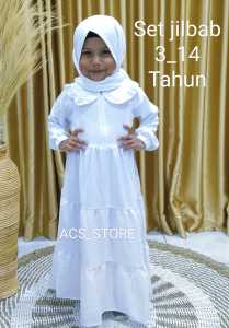 Gamis anak perempuan set Jilbab 3-15 Tahun Gamis Manasik Hj