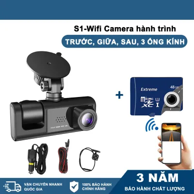 Ghi âm 24 giờ Camera hành trình ô tô Taxi hỗ trợ kết nối Trước trong sau xe 3 mắt ghi hình tốc độ cao Wifi full HD 1080p hồng ngoại siêu nét