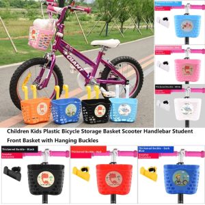 NEWTAP Plastic Children Kids Basket Multicolors with Hanging Buckles Bicycle Storage Cartoon Patten Scooter Handlebar Basket Bike Accessories