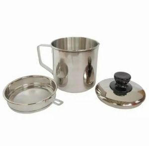 Oil Pot Gelas Saringan Minyak Dengan Tutup Bahan Stainless Steel GSF