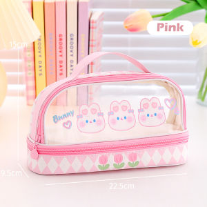 Kawaii Cartoon Pencil Case Large Capacity Transparent Pencil Bag PVC Waterproof Student Back to School Staionery