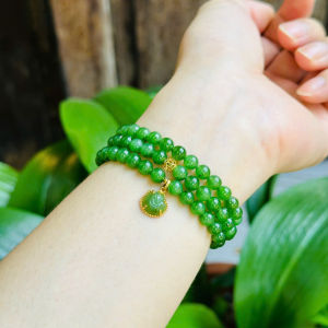 vòng tay nữ dáng chuỗi ngọc bích tự nhiên mix charm hồ ly